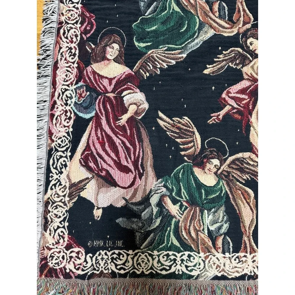 Goodwin Weavers Woven Cotton Angel Tapestry Throw Blanket Black 66x43 Celestial